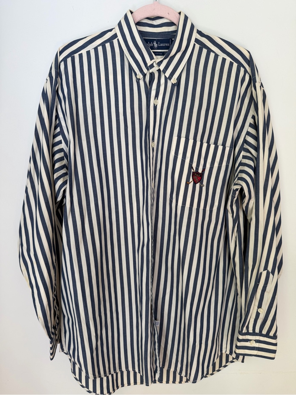 Ralph Lauren Polo Golf Crest Navy Stripe Button Down Shirt Men’s M